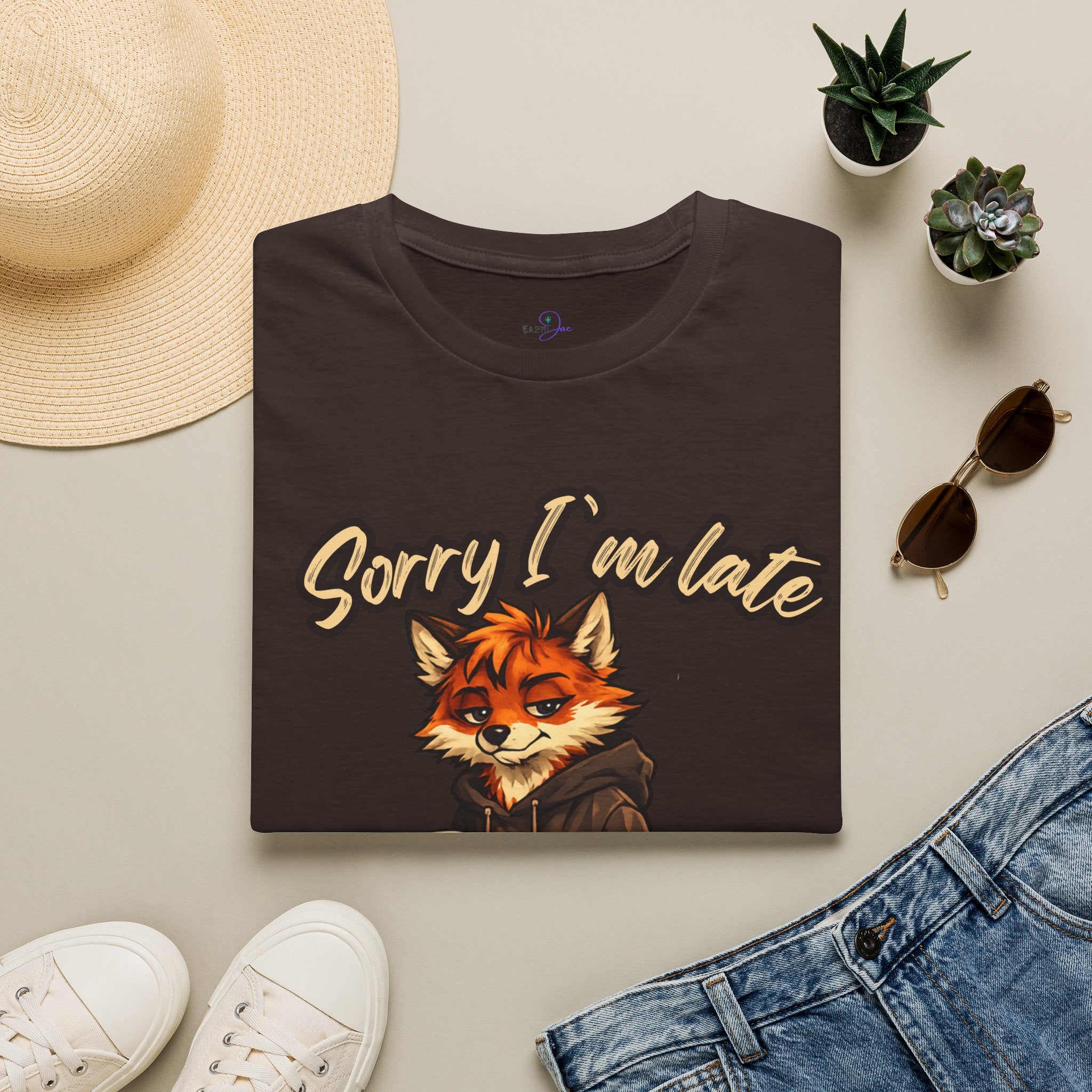 Sorry I'm Late I don't want to be here Cartoon Fox Graphic T-Shirt | Fox Illustration