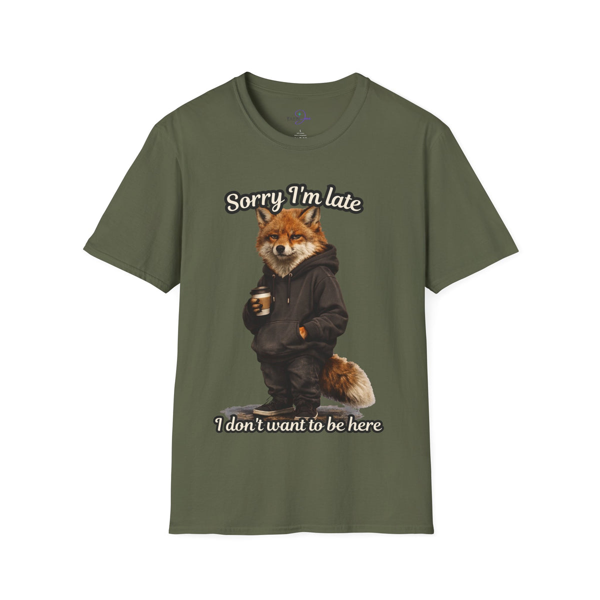 Sorry I'm Late I don't want to be here Realistic Fox Hoodie Graphic T-Shirt | Fox with Coffee Shirt