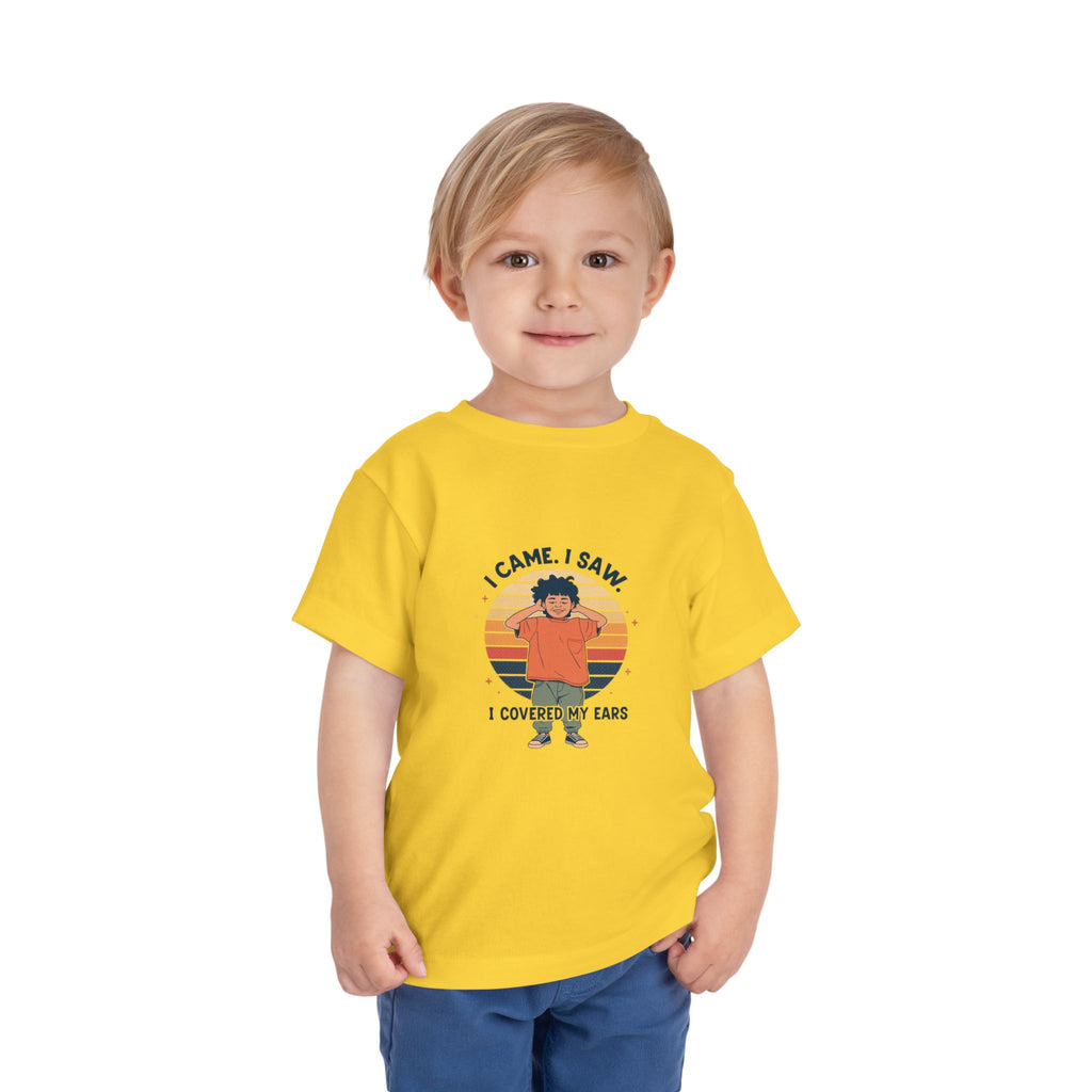 I Came I Saw I Covered My Ears Toddler Tee | Retro Sunset Boy Illustration