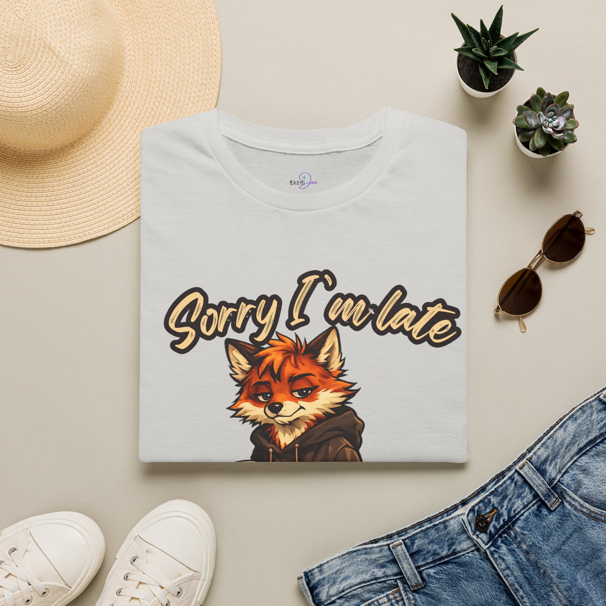 Sorry I'm Late I don't want to be here Cartoon Fox Graphic T-Shirt | Fox Illustration