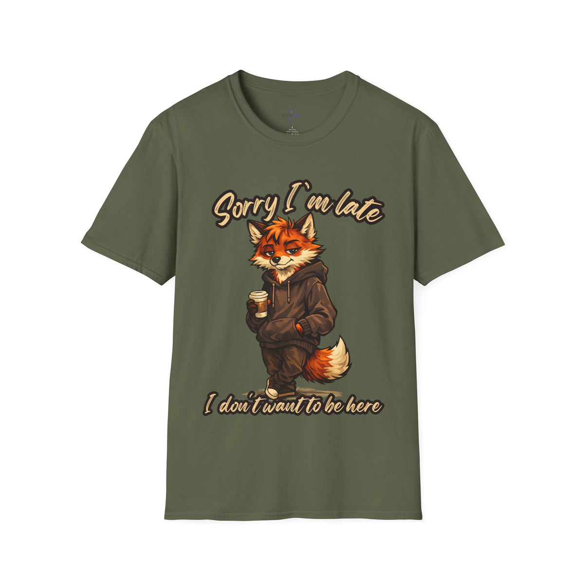 Sorry I'm Late I don't want to be here Cartoon Fox Graphic T-Shirt | Fox Illustration