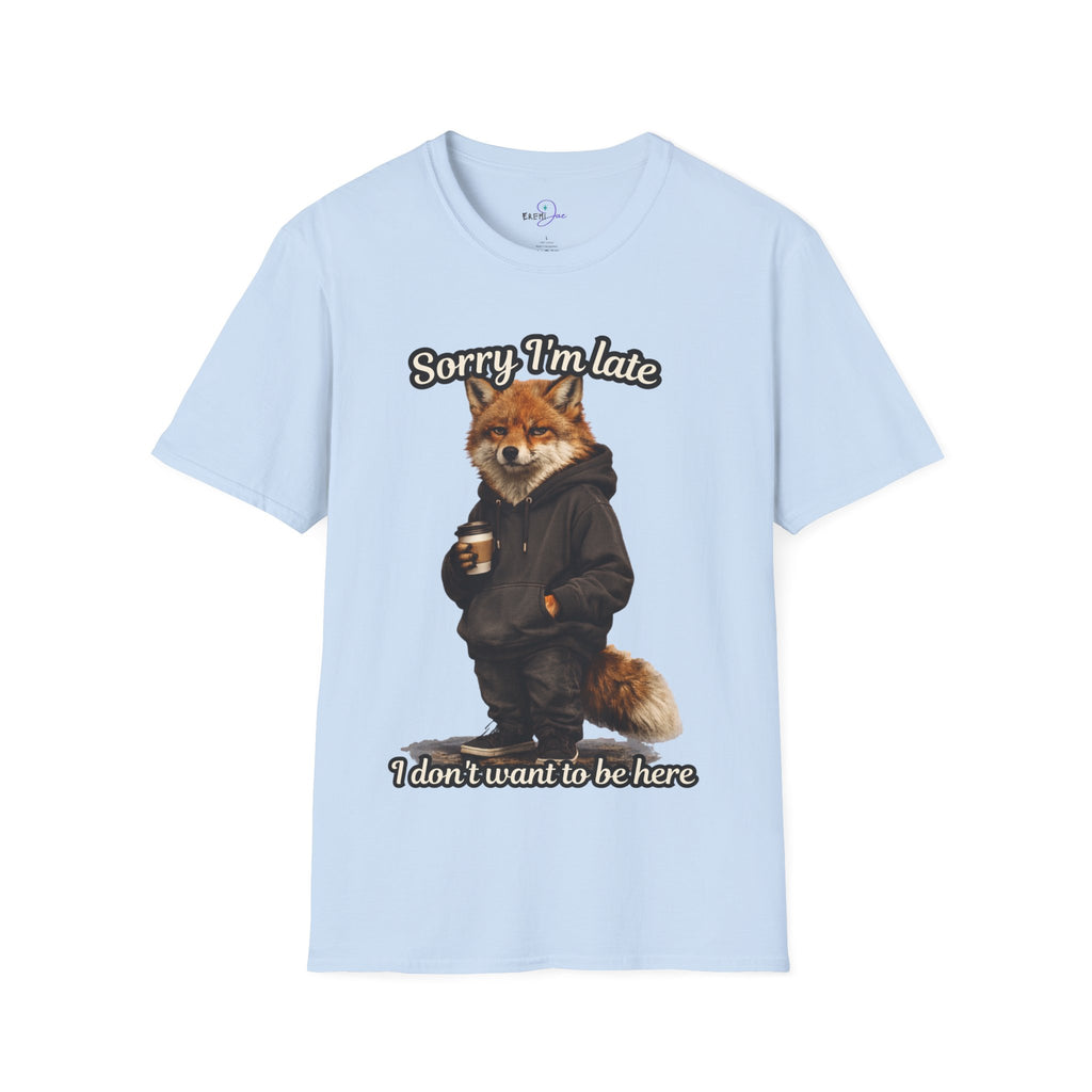 Sorry I'm Late I don't want to be here Realistic Fox Hoodie Graphic T-Shirt | Fox with Coffee Shirt