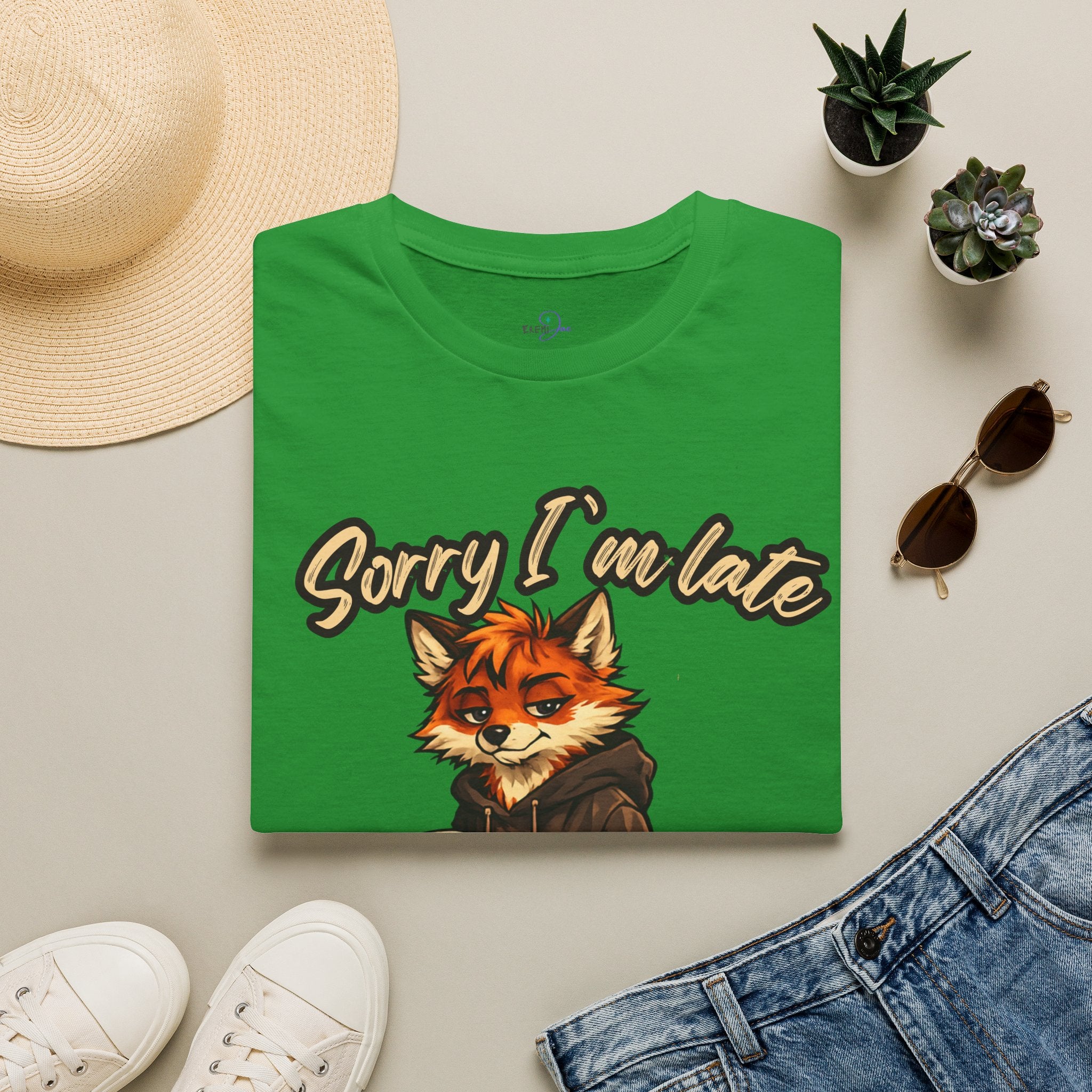 Sorry I'm Late I don't want to be here Cartoon Fox Graphic T-Shirt | Fox Illustration