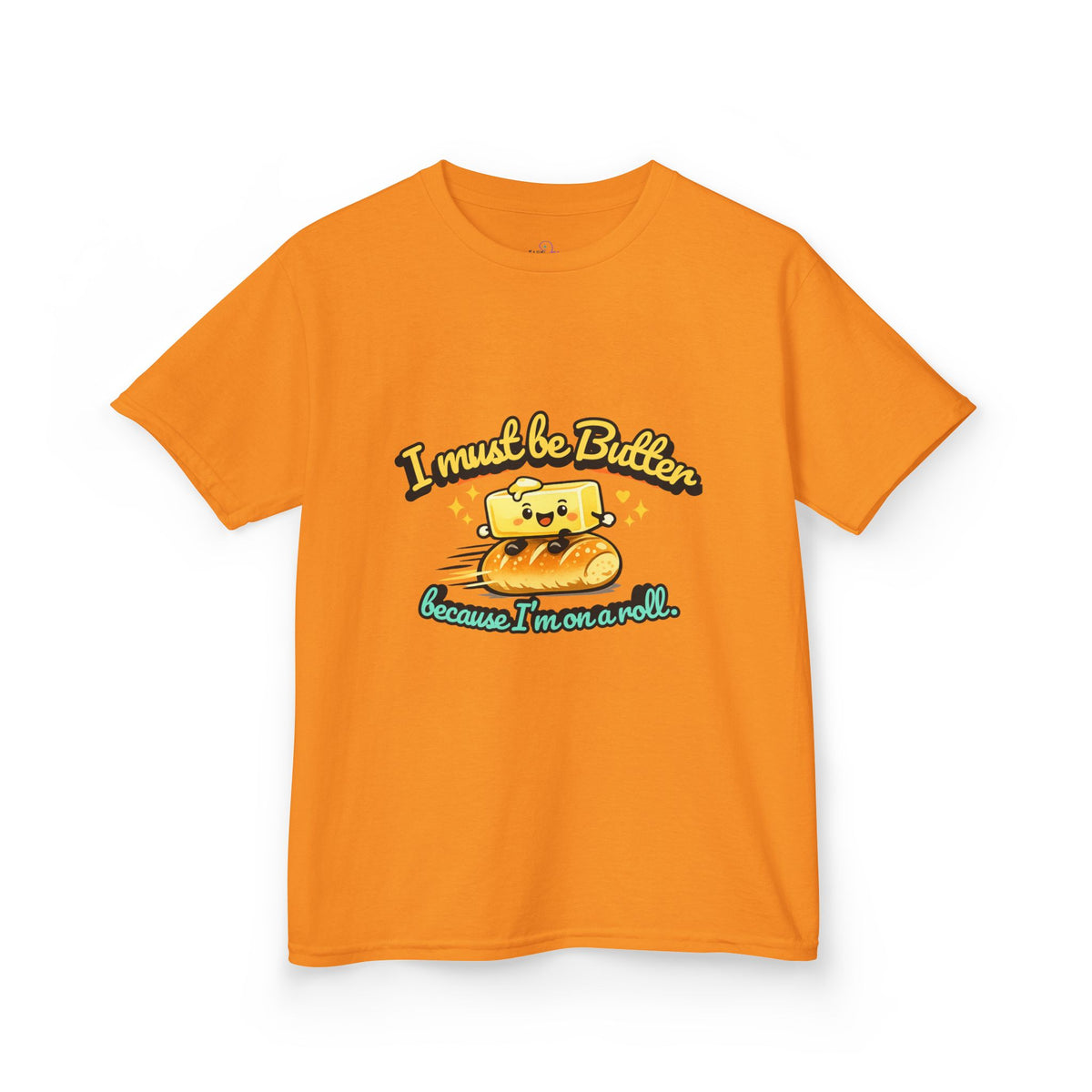 I Must Be Butter because I'm on a roll Kids Tee | Cute Butter Toast Cartoon, Playful Food Shirt