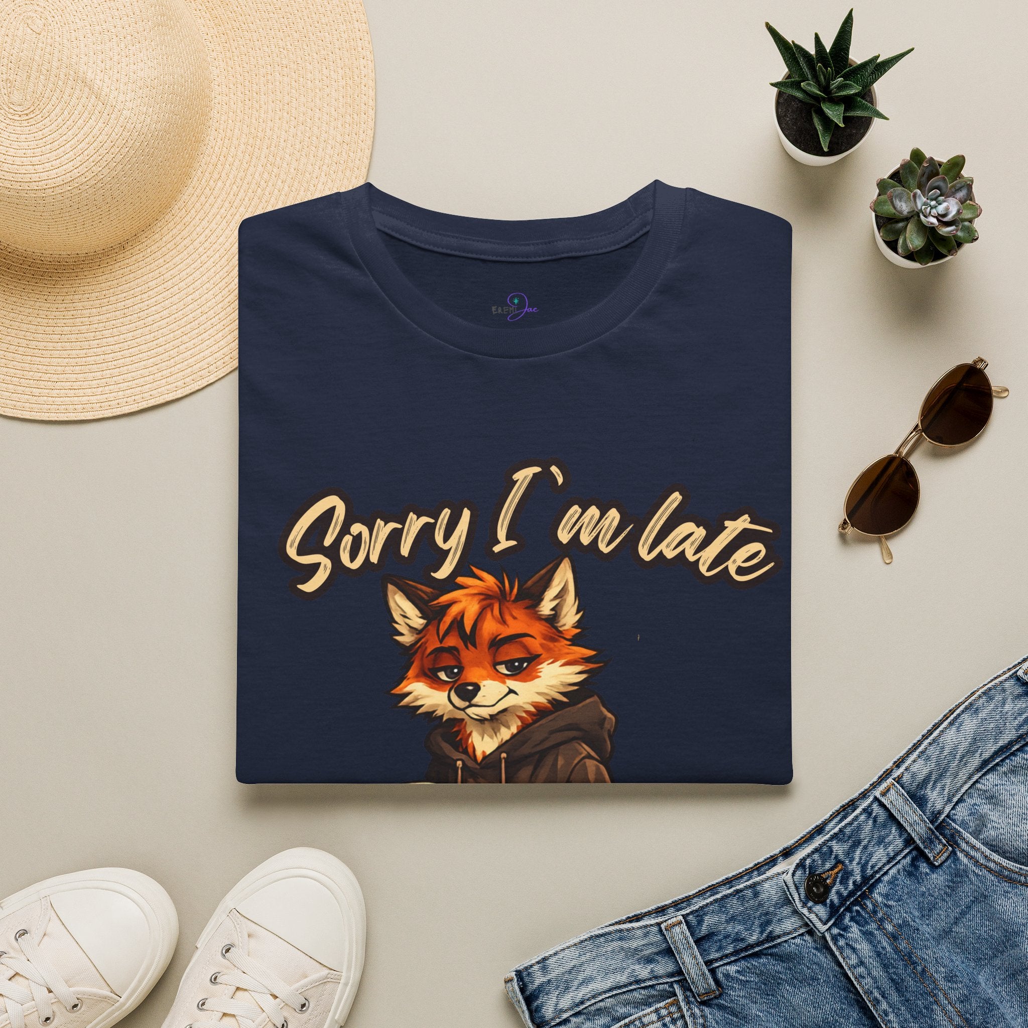 Sorry I'm Late I don't want to be here Cartoon Fox Graphic T-Shirt | Fox Illustration