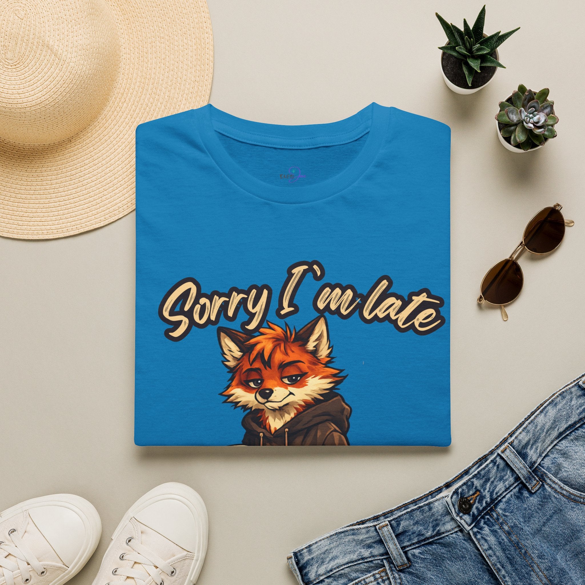 Sorry I'm Late I don't want to be here Cartoon Fox Graphic T-Shirt | Fox Illustration