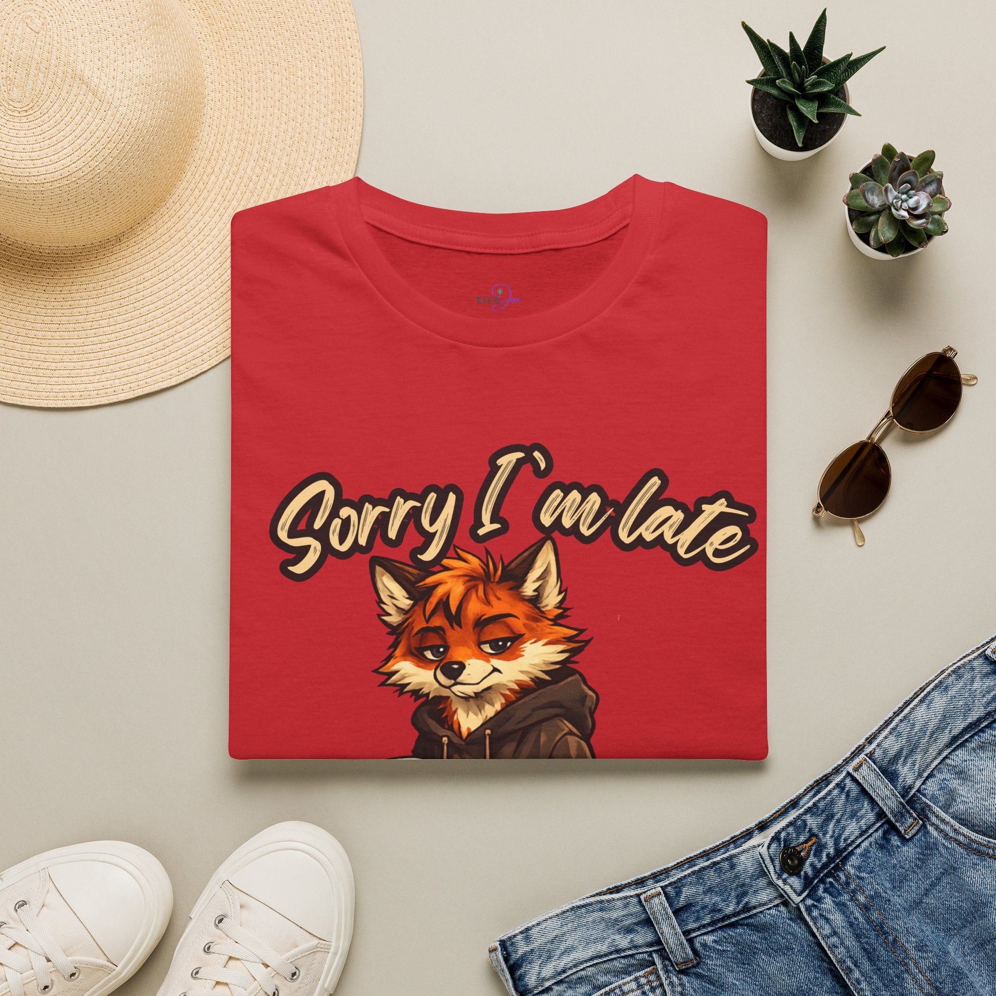 Sorry I'm Late I don't want to be here Cartoon Fox Graphic T-Shirt | Fox Illustration