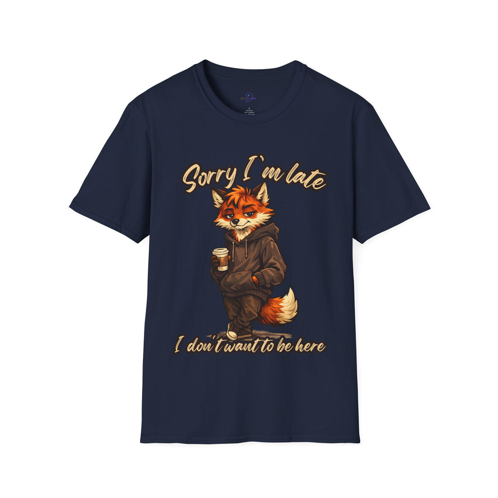 Sorry I'm Late I don't want to be here Cartoon Fox Graphic T-Shirt | Fox Illustration