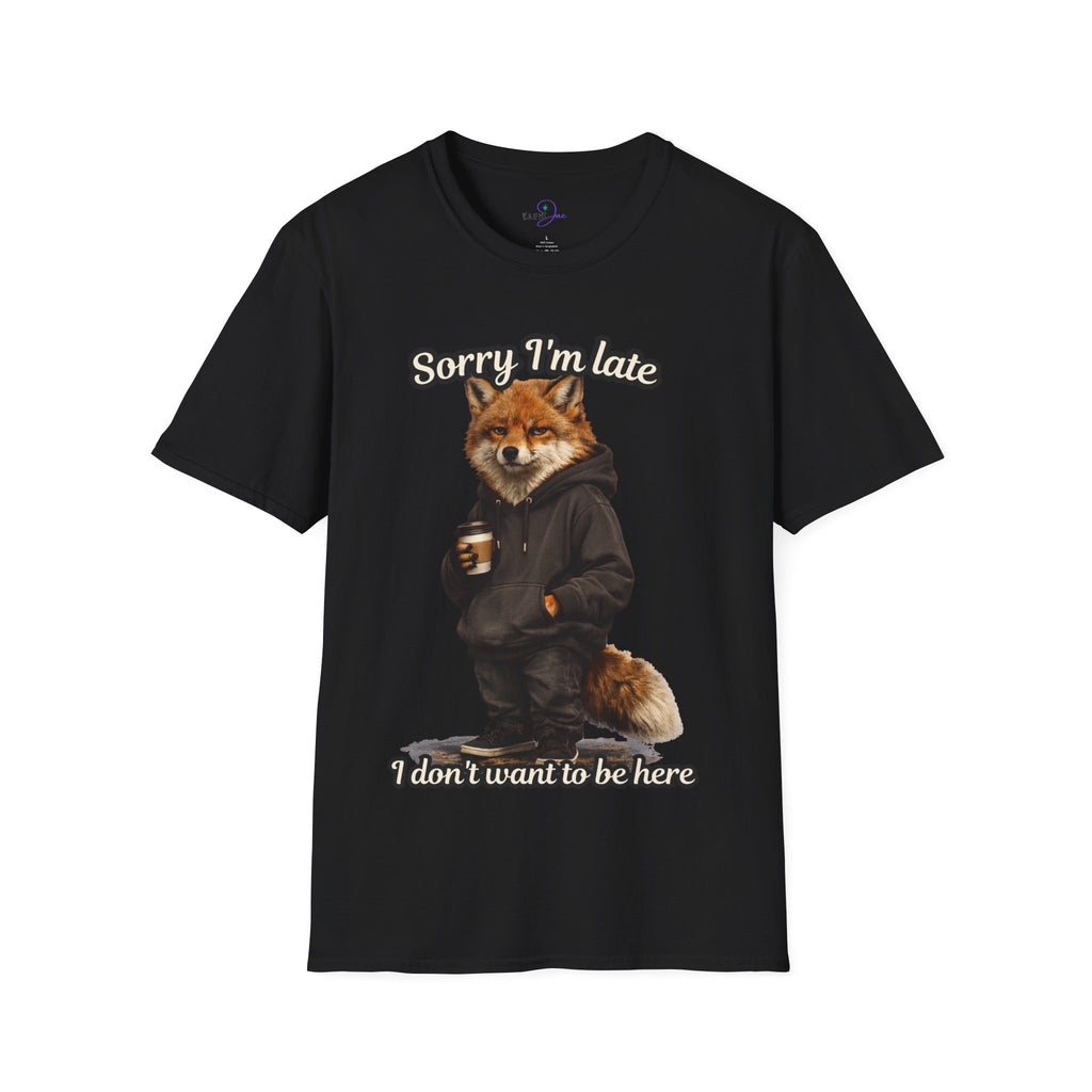 Sorry I'm Late I don't want to be here Realistic Fox Hoodie Graphic T-Shirt | Fox with Coffee Shirt