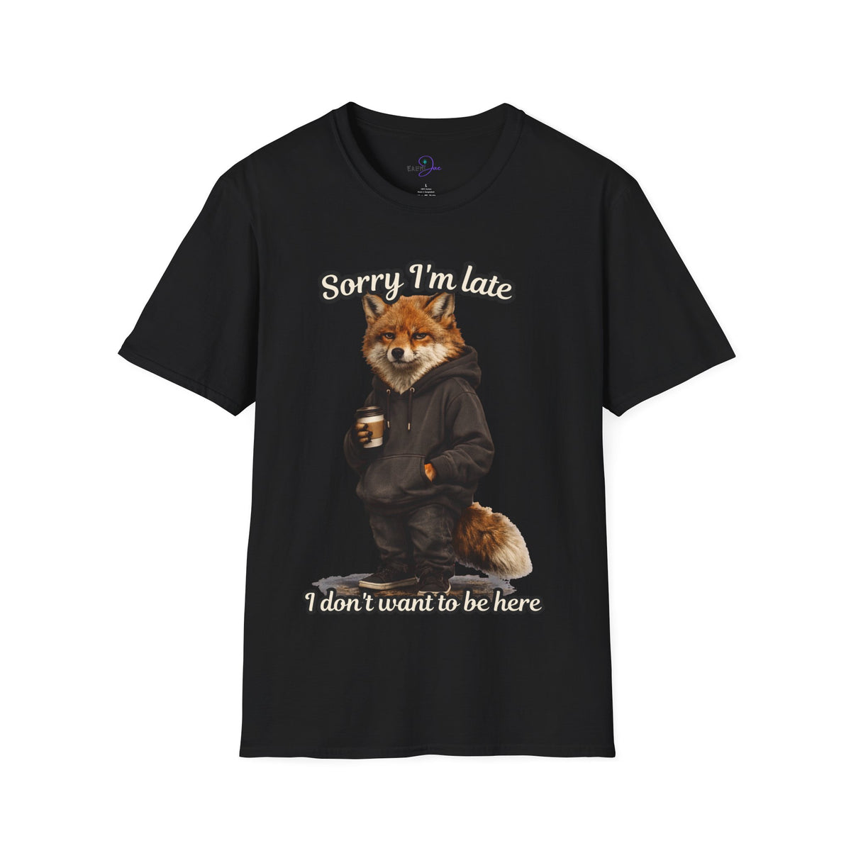 Sorry I'm Late I don't want to be here Realistic Fox Hoodie Graphic T-Shirt | Fox with Coffee Shirt