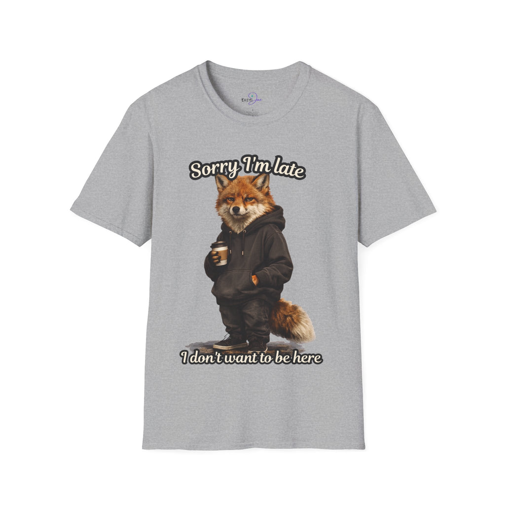 Sorry I'm Late I don't want to be here Realistic Fox Hoodie Graphic T-Shirt | Fox with Coffee Shirt