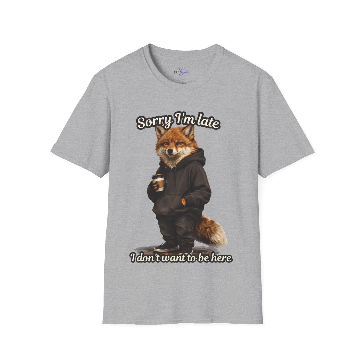 Sorry I'm Late I don't want to be here Realistic Fox Hoodie Graphic T-Shirt | Fox with Coffee Shirt