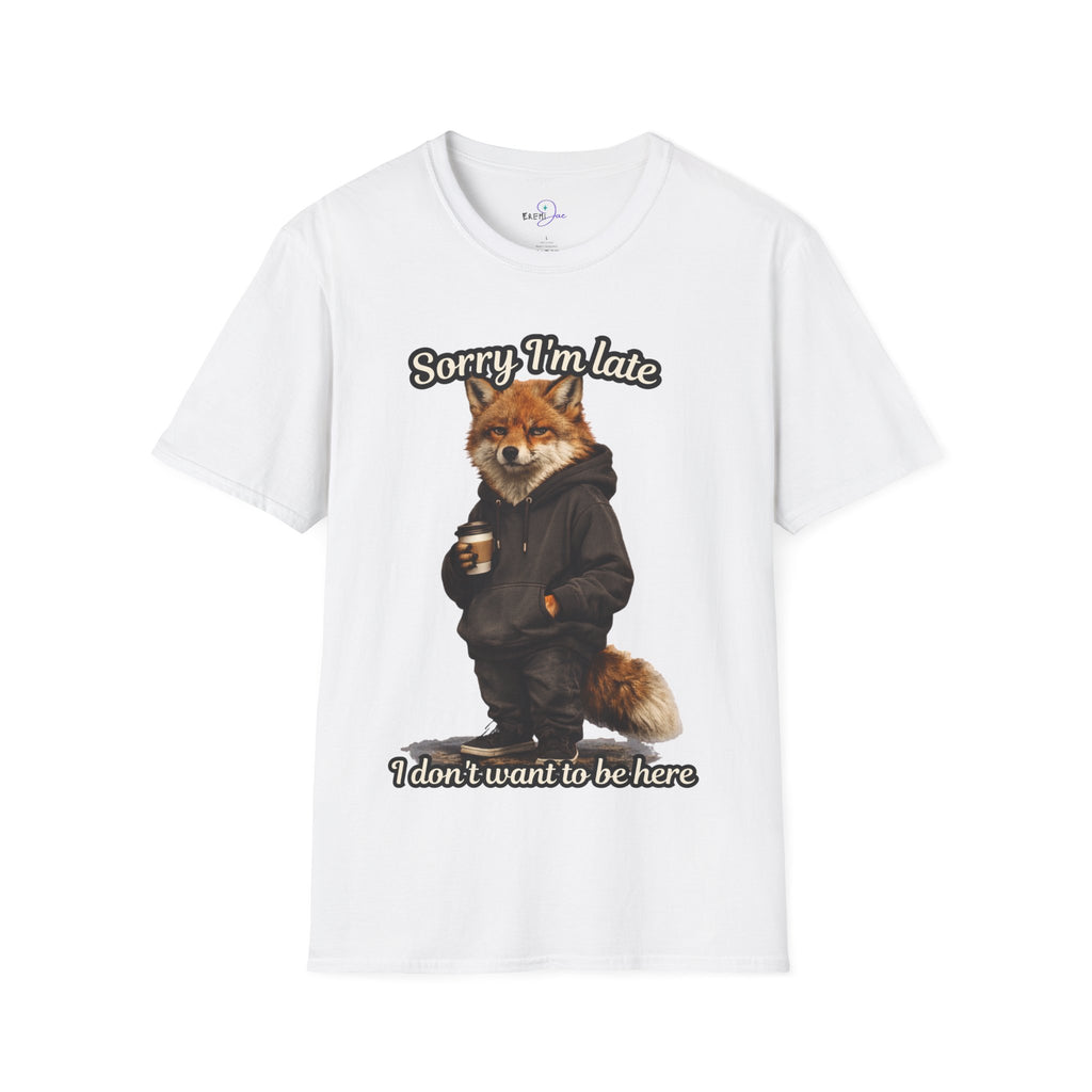 Sorry I'm Late I don't want to be here Realistic Fox Hoodie Graphic T-Shirt | Fox with Coffee Shirt