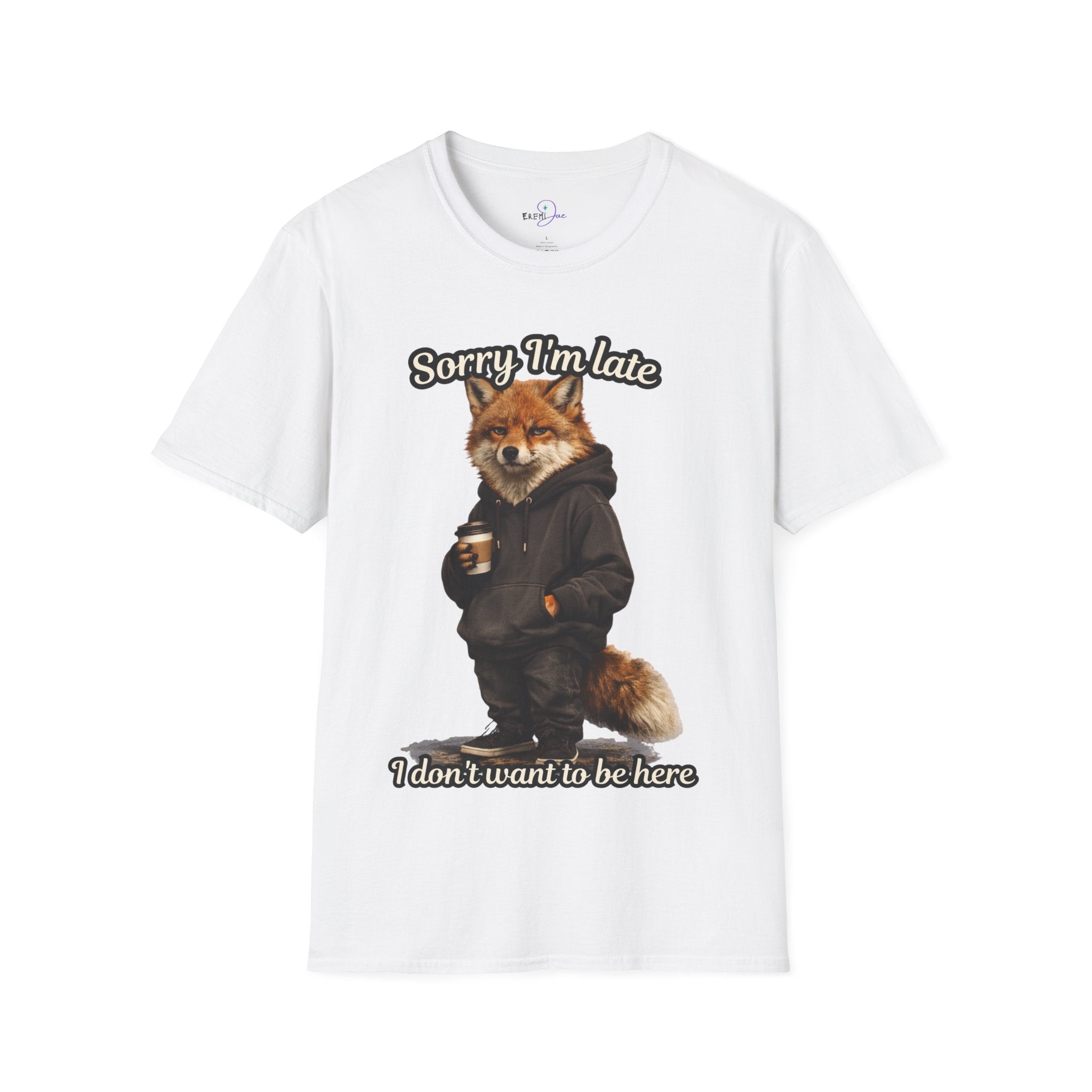 Sorry I'm Late I don't want to be here Realistic Fox Hoodie Graphic T-Shirt | Fox with Coffee Shirt
