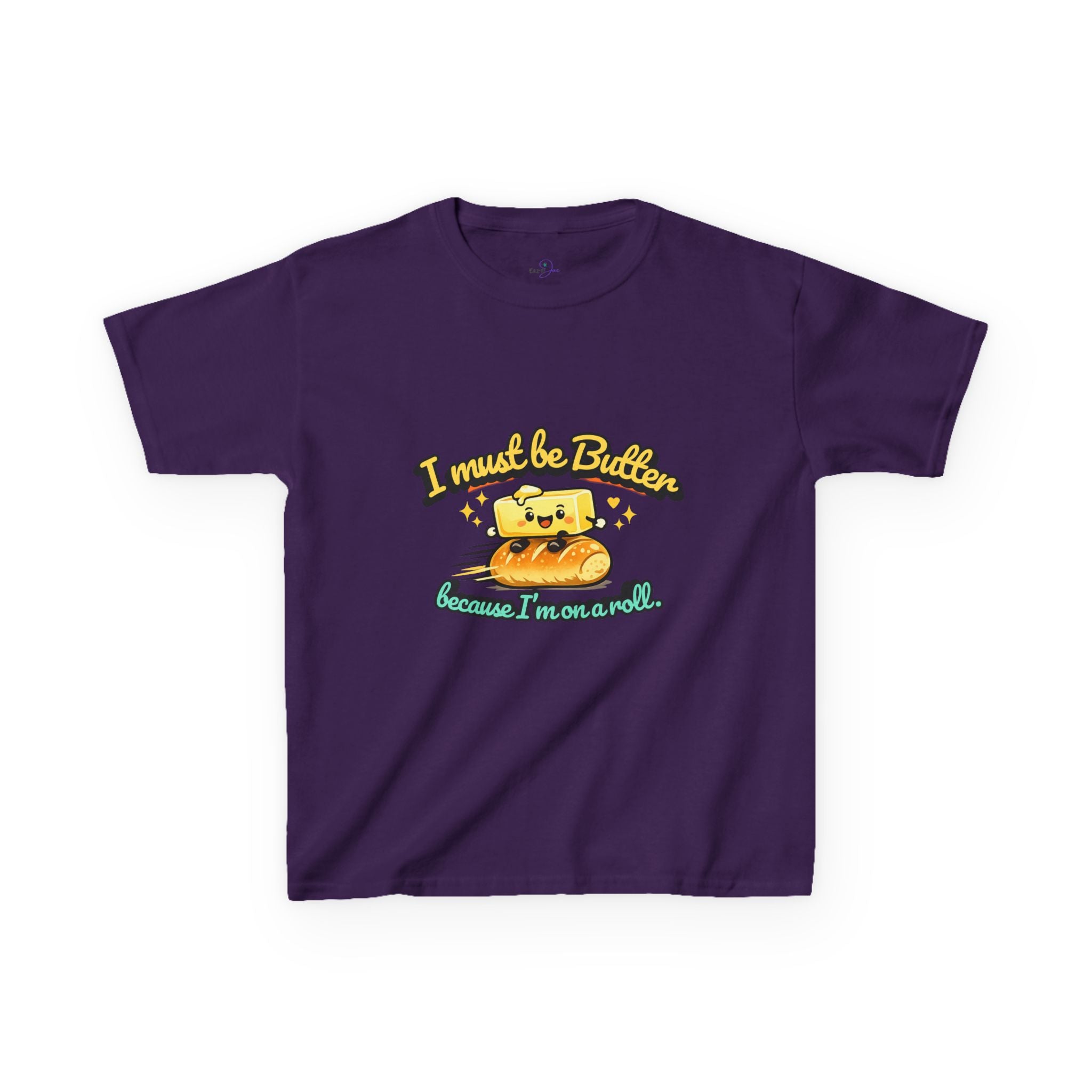 I Must Be Butter because I'm on a roll Kids Tee | Cute Butter Toast Cartoon, Playful Food Shirt